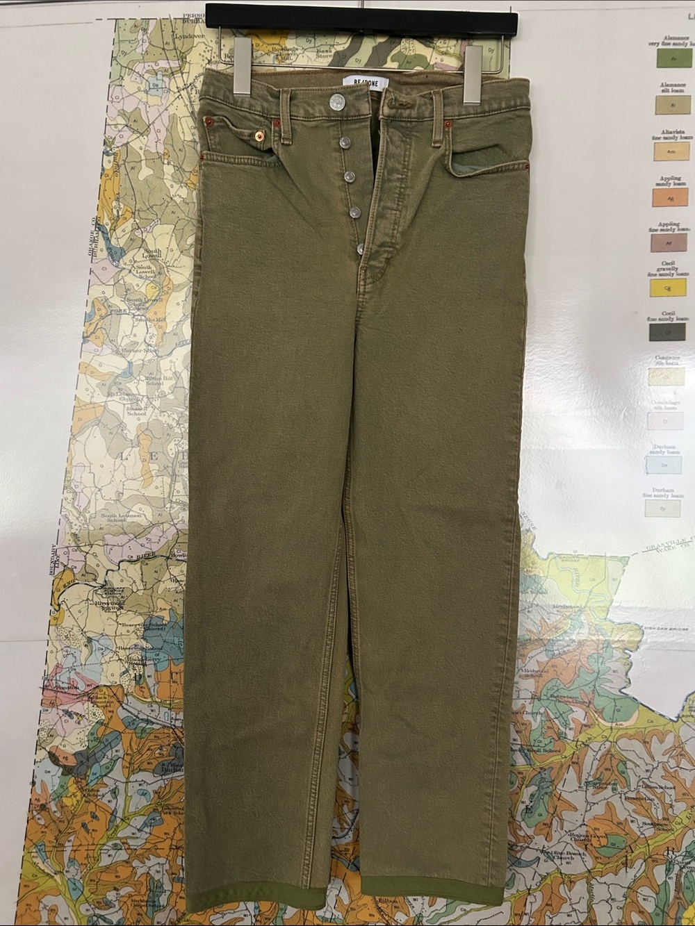 Re/Done Stovepipe High-Rise Button-Fly Jeans Olive 27
